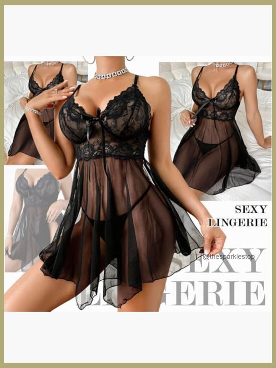 Sexy Lace Babydoll Chemise Nightgown with Thong Set - Picture 3 of 7